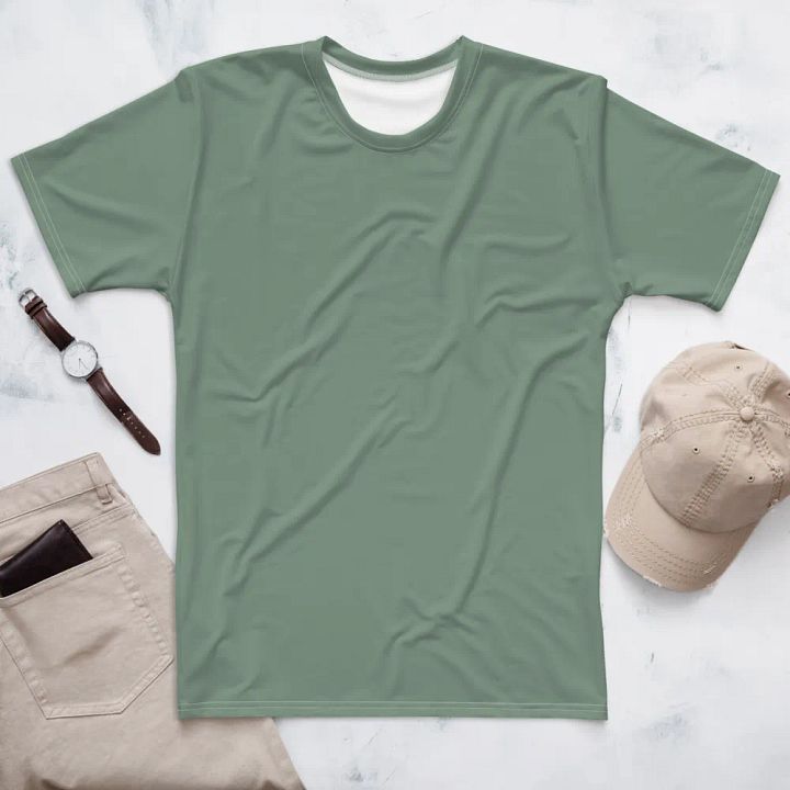 Plain Medium Sage Green Soft Summer Men's Crewneck Polyester Heavyweight Premium T-Shirt by Treasure Pie product image (1)