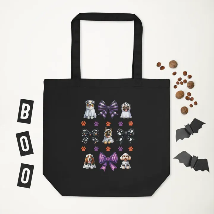 Cute Halloween Dog Ghosts and Bows Tote Bag Design3 product image (1)