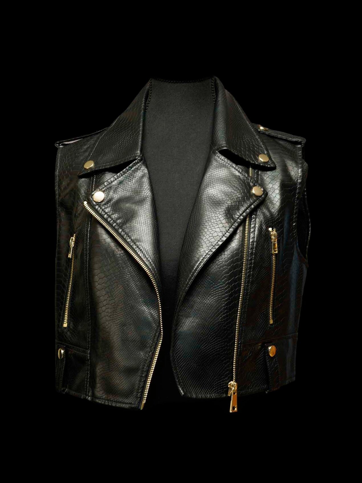 Ladies Snakeskin Crop-Top Leather Rocker Vest product image (2)