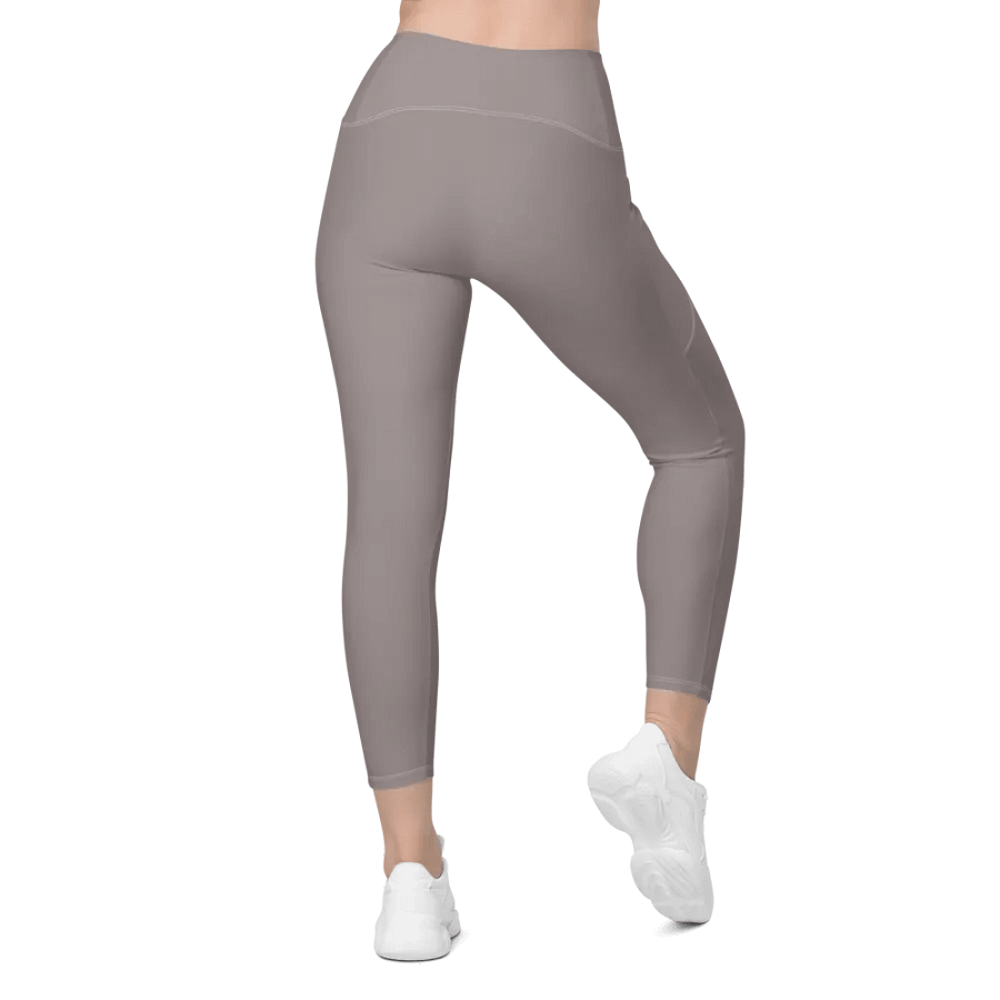 Plain Brownish Gray Light Summer Women's High Waisted Premium Crossover Leggings with Pockets by Treasure Pie product image (6)