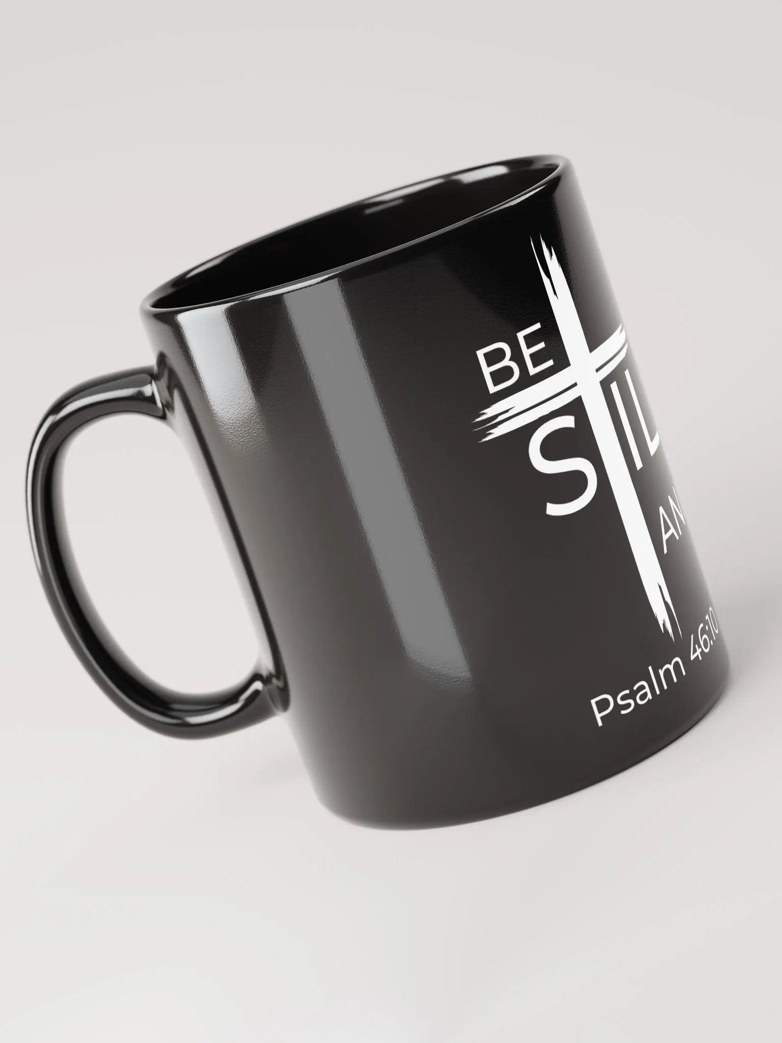 Psalm 46:10 Be still and know that I am God black coffee mug product image (7)