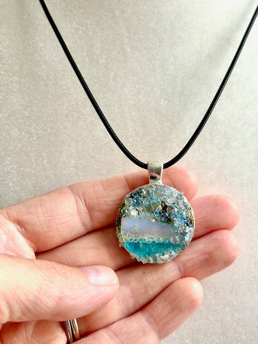 Mixed Metal Horizon Sea Glass Pendant Necklace | Handmade Bead & Sea Glass Art | Coastal Charm Jewelry by Monique Faella Designs™ | MFD-00223 product image (5)
