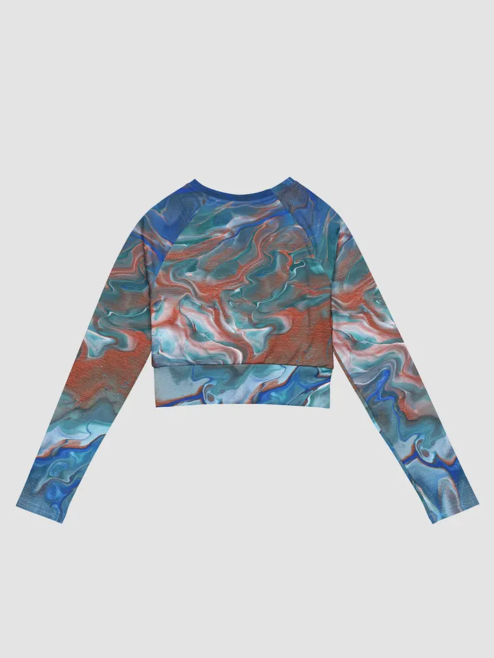 Metallic Orange Fluid Acrylic All-Over Print Long Sleeve Crop Top product image (2)