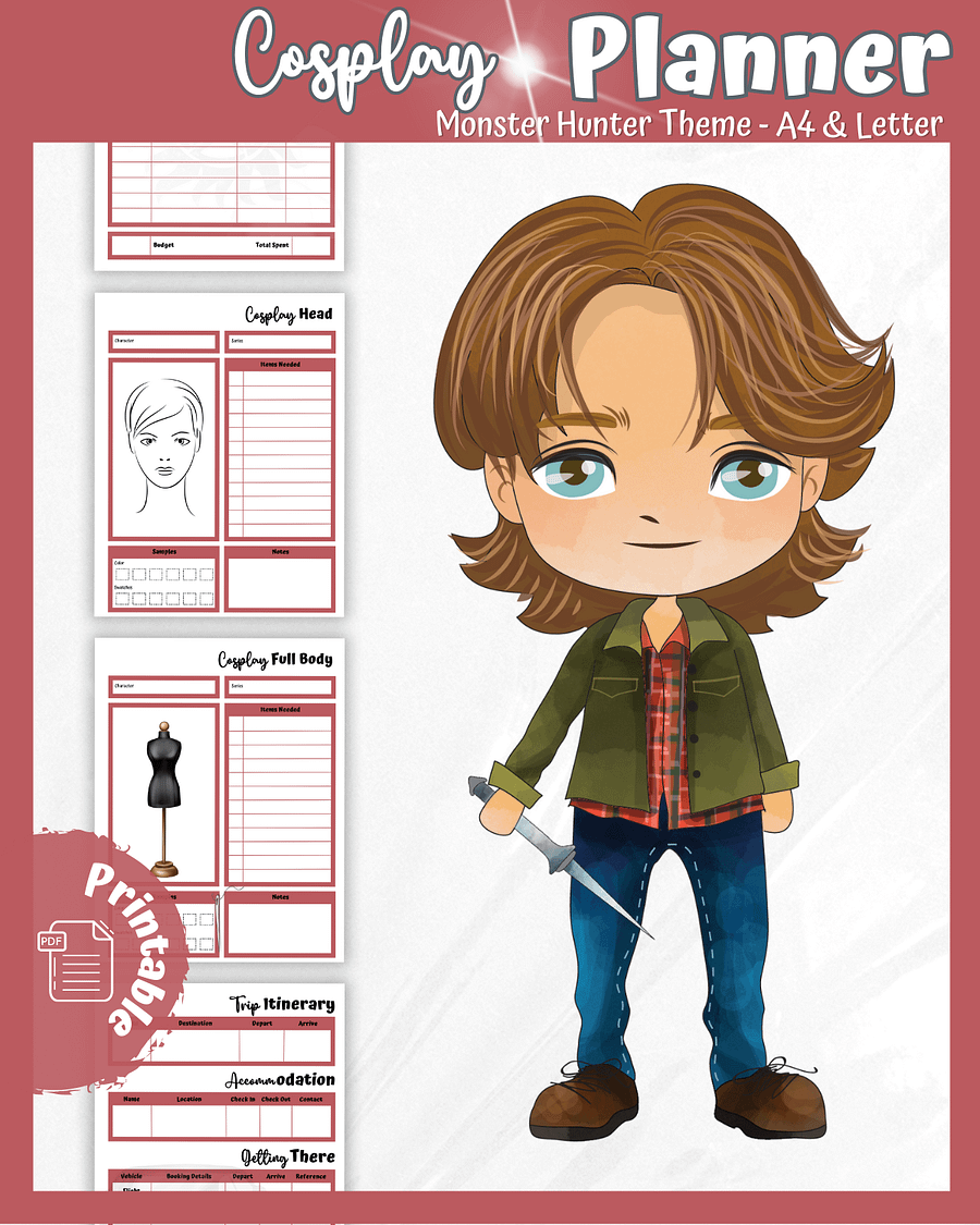 Monster Hunter Cosplay Planner – Red Edition | 54-Page Printable PDF product image (1)