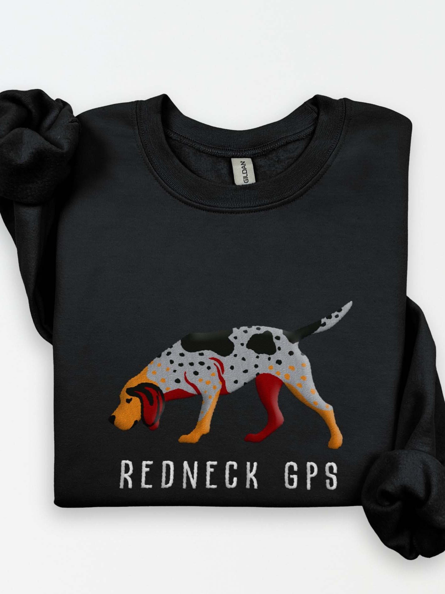 Redneck GPS Sweatshirt (Embroidered) of an American English Coonhound product image (1)