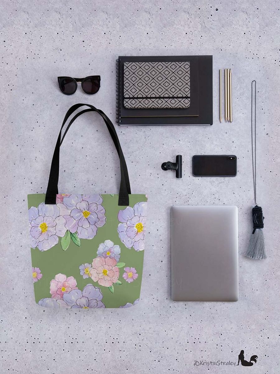 Gingham Blossoms - Large Lavender Flowers on Green product image (4)