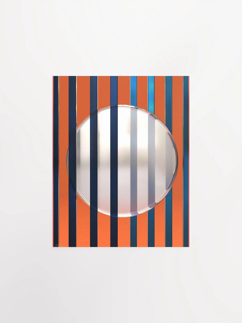 Minimalist 3D Digital Art | Blue Lines white Circle on Orange Background