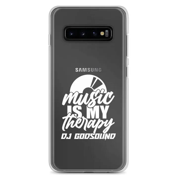 Clear Case for Samsung® "Music Is My Therapy" Slogan in White Font Style by DJ GodSOUND product image (2)