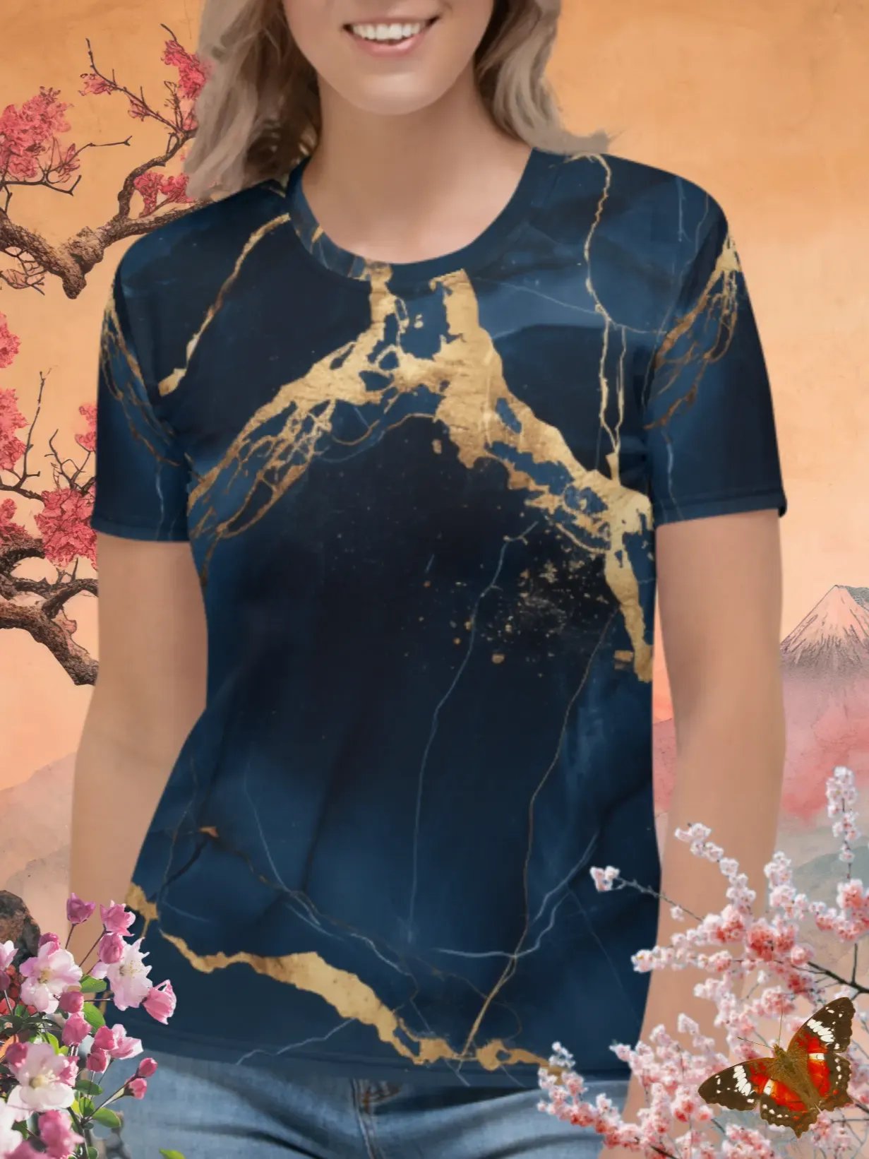 Blue Marble Print T-Shirt product image (1)