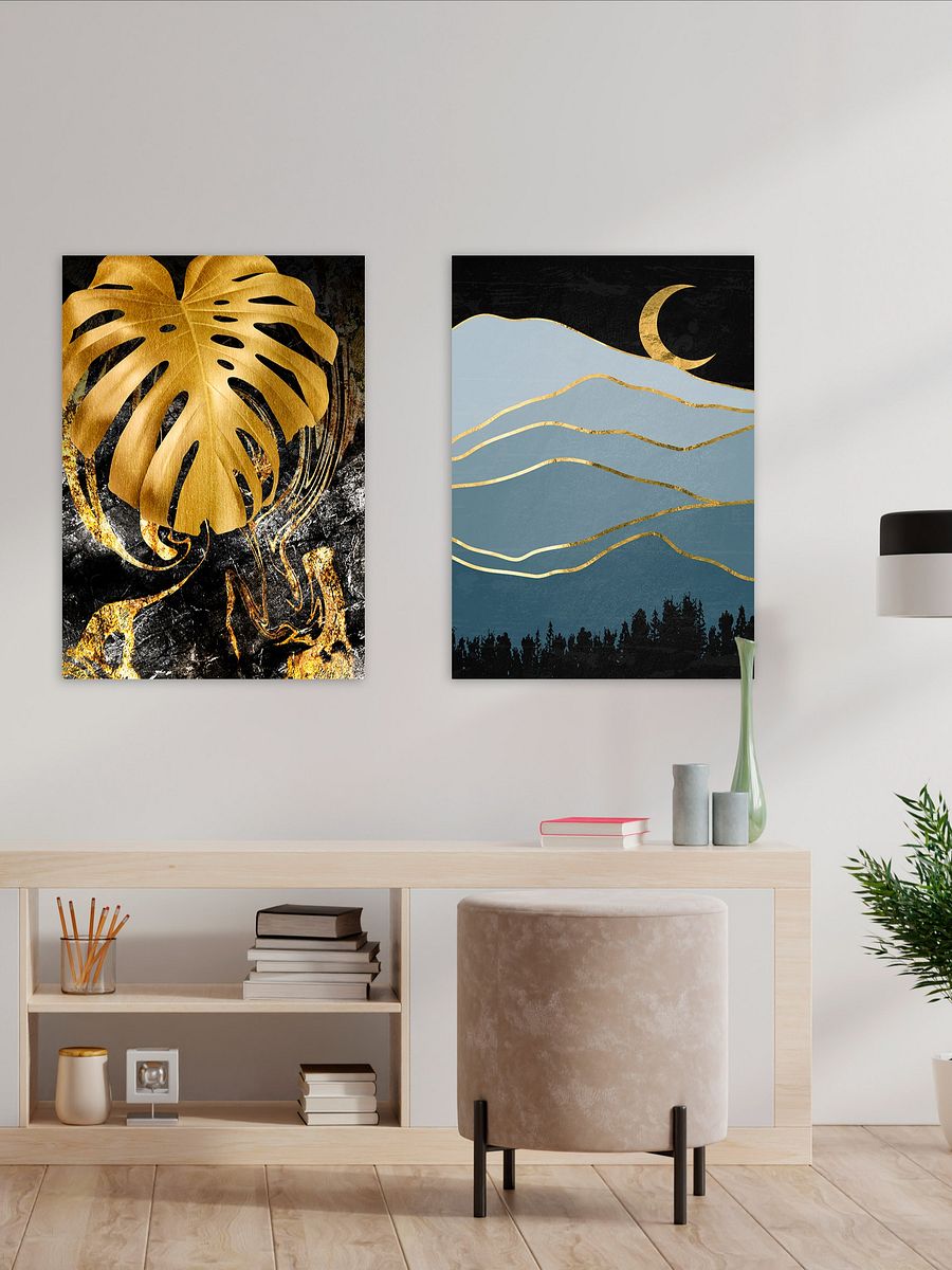 Golden landscape with moon #3 — Japanese golden poster, travel poster, aesthetic poster product image (2)