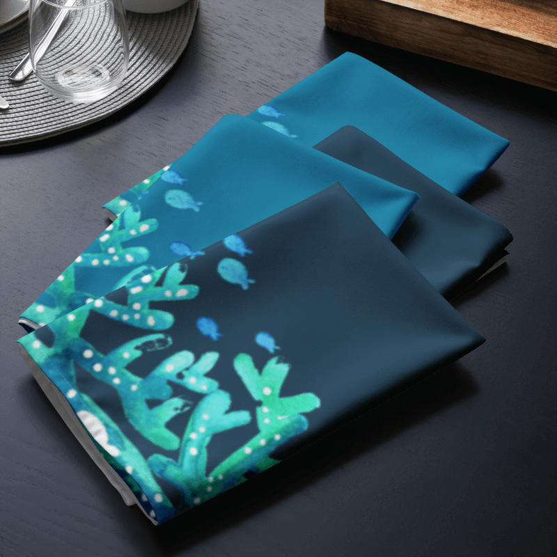 Ocean Reef Cloth Napkin Set – 4-Pack (2 Navy + 2 Aqua) product image (5)