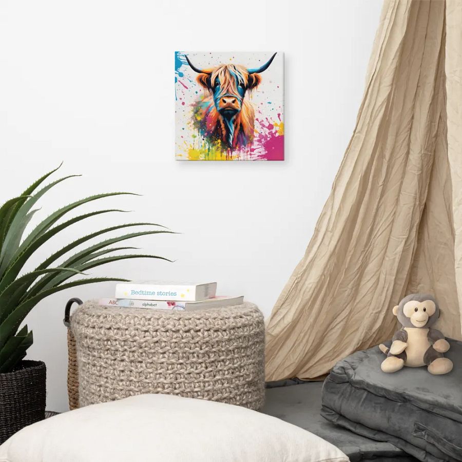Multi Coloured Paint Splash Highland Cow Wall Art product image (9)