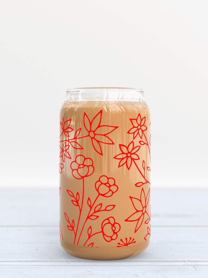 Red Floral Design Glass Can product image (1)