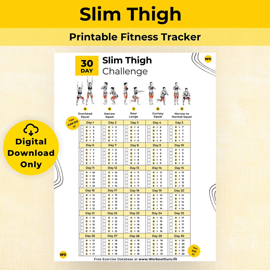 30 Day Slim Thigh Challenge - Printable Workout Tracker product image (1)