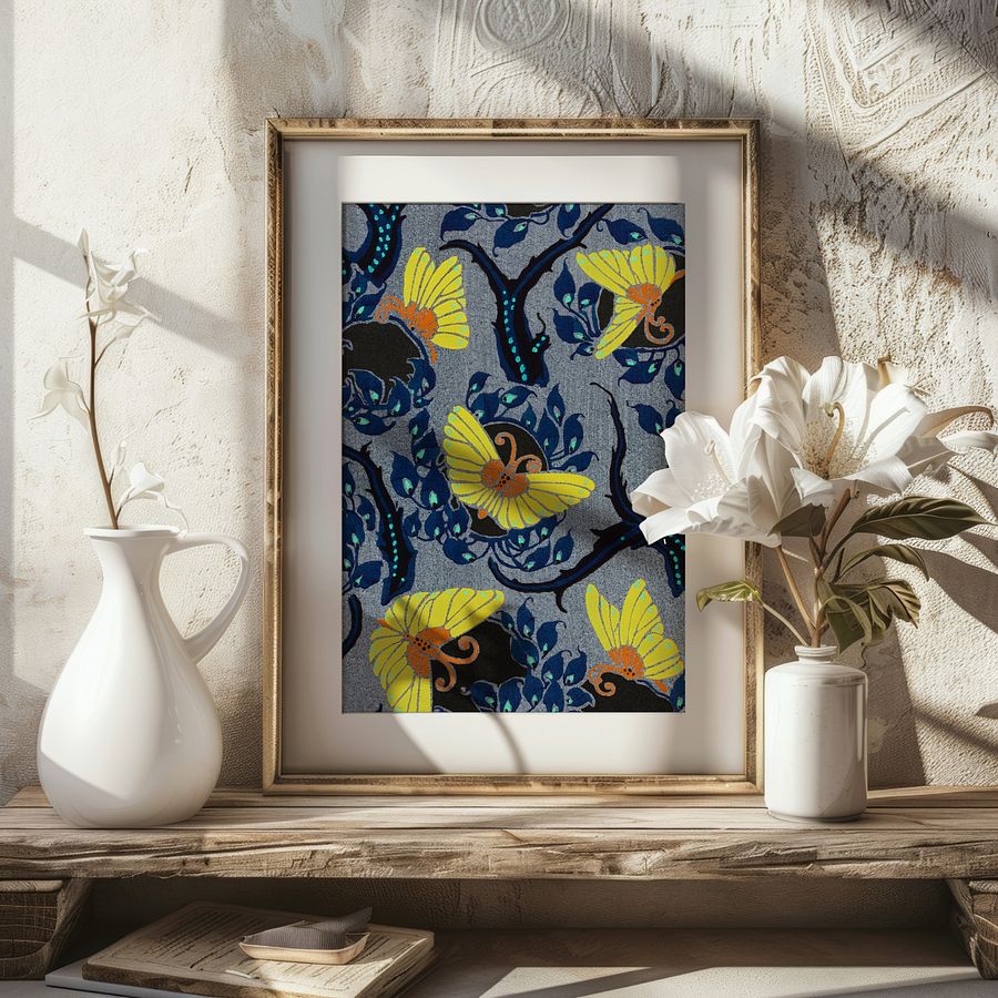 Art Nouveau Butterfly Pattern Vintage Textile Art Print product image (30)