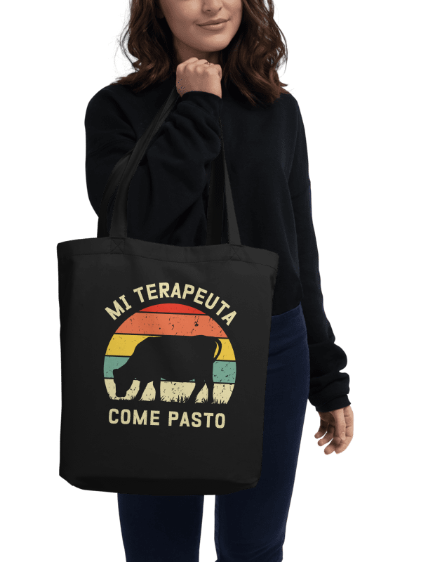 "Mi terapeuta come pasto-Vaca" bolsa negra (tamaño mediano) product image (2)