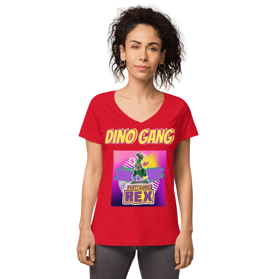 Womans V neck Red Dino Gang product image (1)