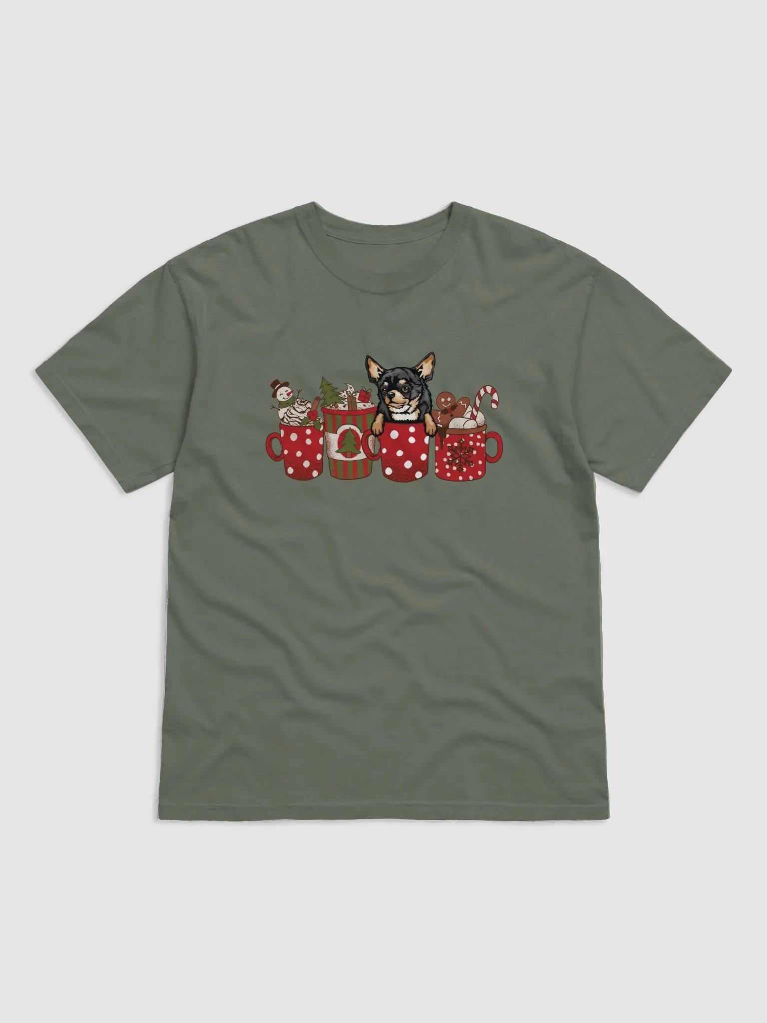 Cute Chihuahua(Tricolor) in a Christmas Cup T-Shirt | Funny Christmas Pup in a Cup product image (19)
