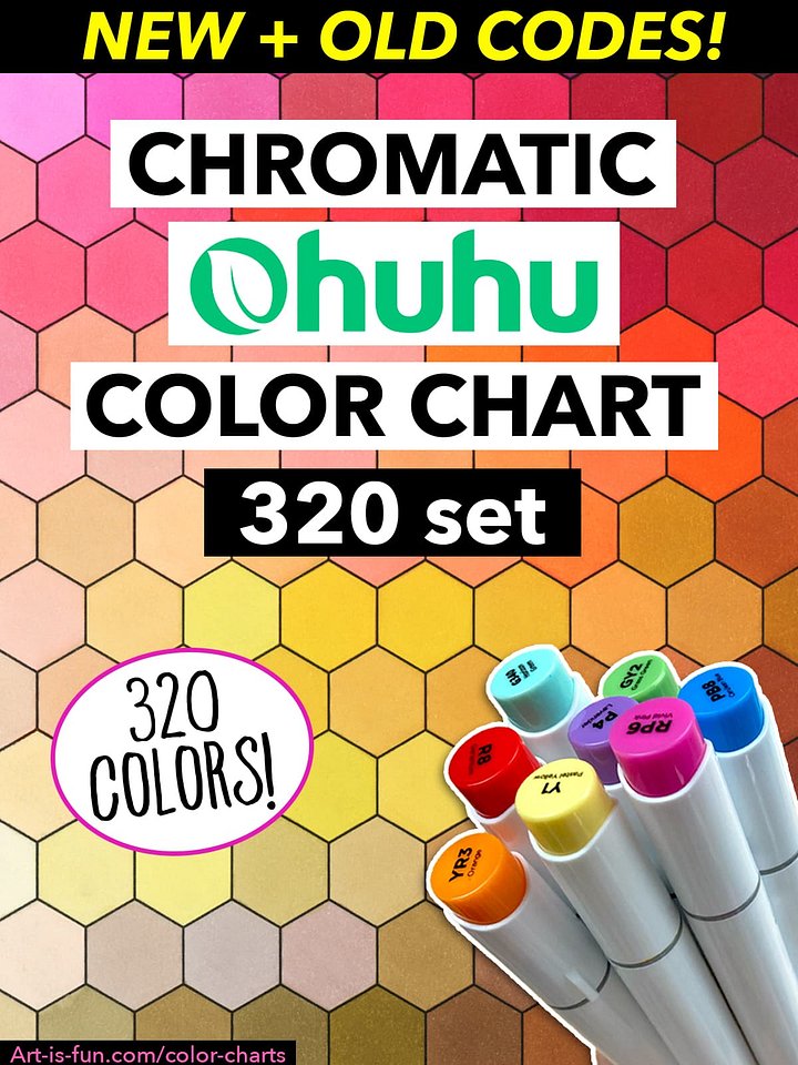 Ohuhu Color Chart - 320 Honolulu Colors (NEW + OLD) in Chromatic Order (Hex + Grid) product image (1)