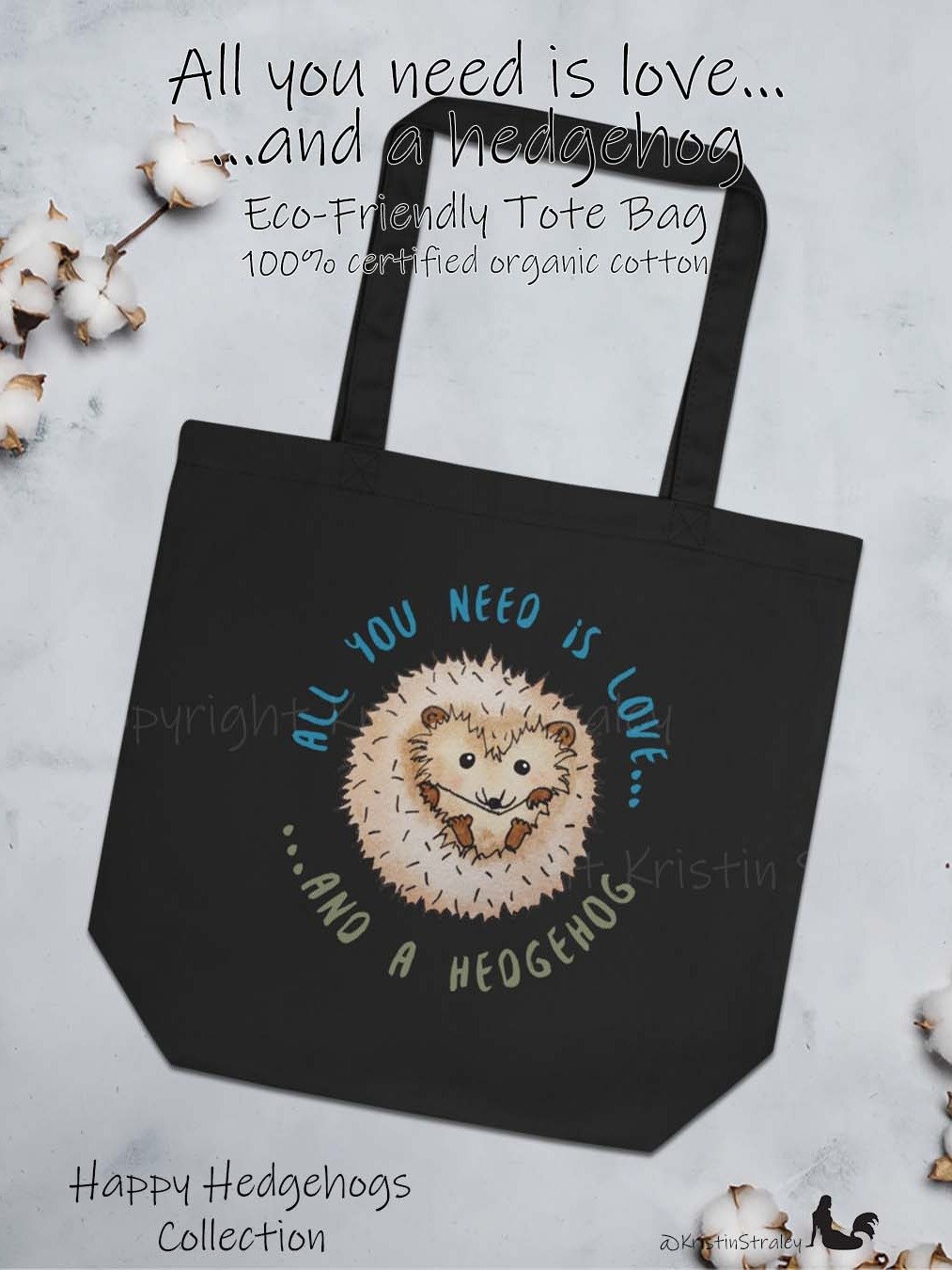 Hedgehog All You Need is Love... Eco Cotton Tote Bag product image (2)
