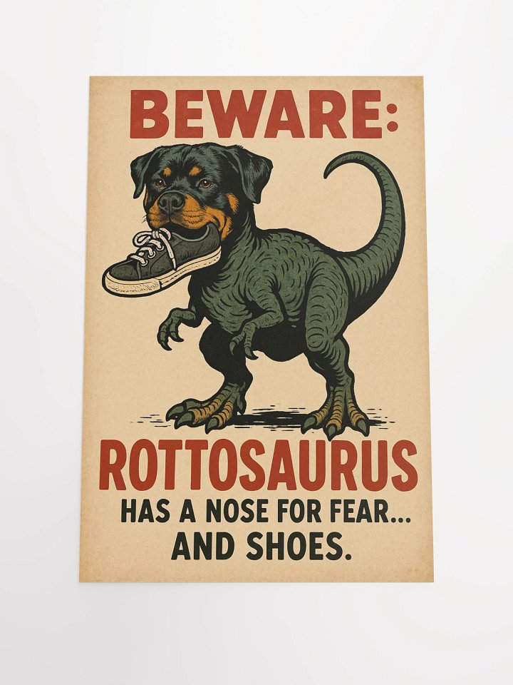 Beware: Rottosaurus Has a Nose for Fear... and Shoes. Poster product image (2)
