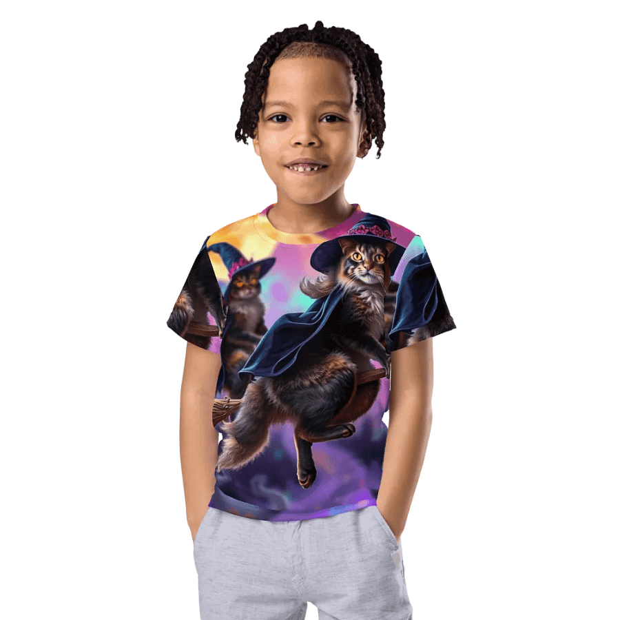 Cat Broom Crew Kids T Shirt product image (11)