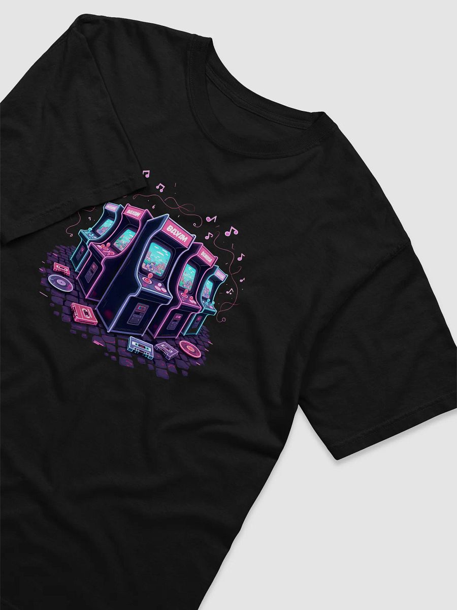 Step into the Electric Dreamscape: Retro Arcade Machines with Neon Musical Notes T-Shirt - A Timeless Fusion of Gaming Nostalgia and Melodic Magic on Fourthwall product image (3)