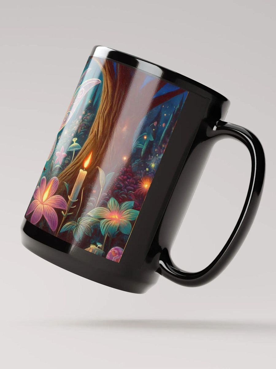Enchanted Blue Forest Fairy Coffee Cup - 15 oz Black Glossy Mug product image (3)
