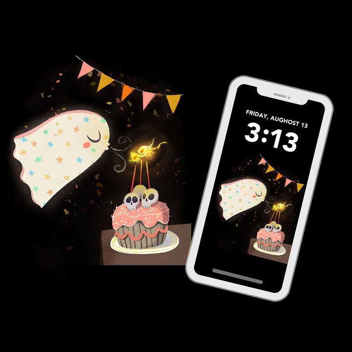Little Ghost Birthday Cake - Digital Wallpaper for Mobile Phone product image (2)