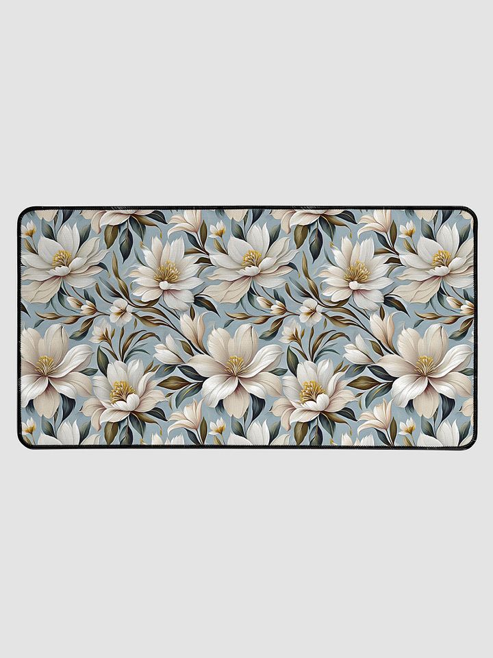 Desk Mat (31.5x15.5 inches) - White and Beige Flowers on a Light Blue Background product image (1)