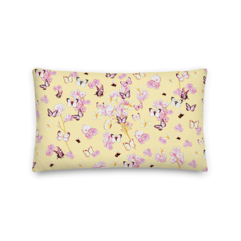 PINK BUTTERFLY GARDEN ON YELLOW SUMMER PILLOW product image (2)