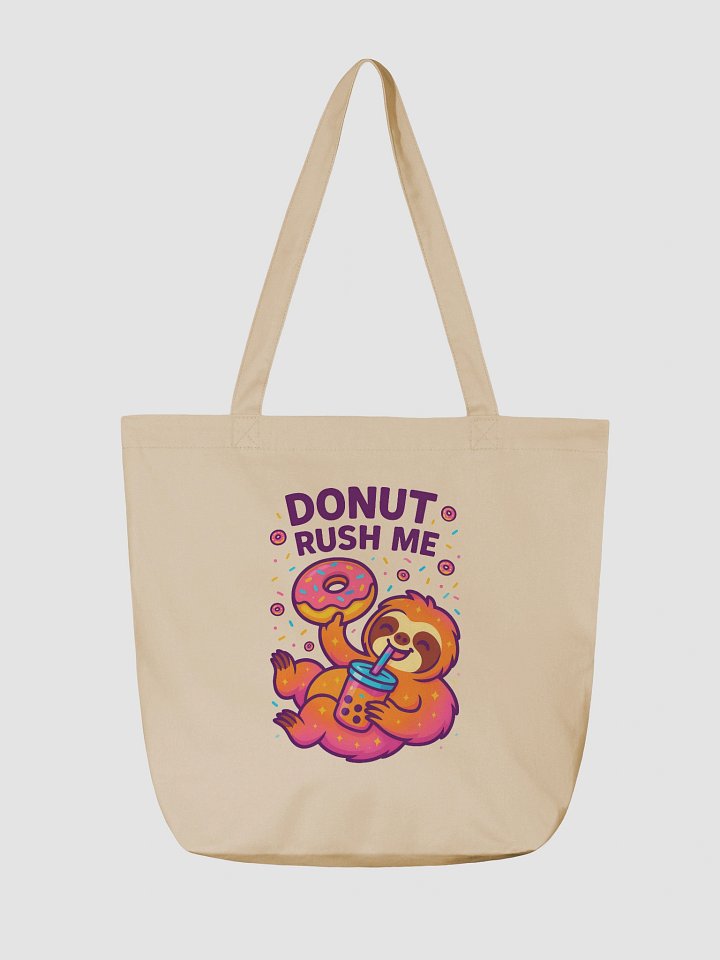 Donut Rush Me – Funny Sloth Tote Bag (Double-Sided Print) | Eco Cotton Sloth Bag – Sloths Having Snacks Collection product image (2)