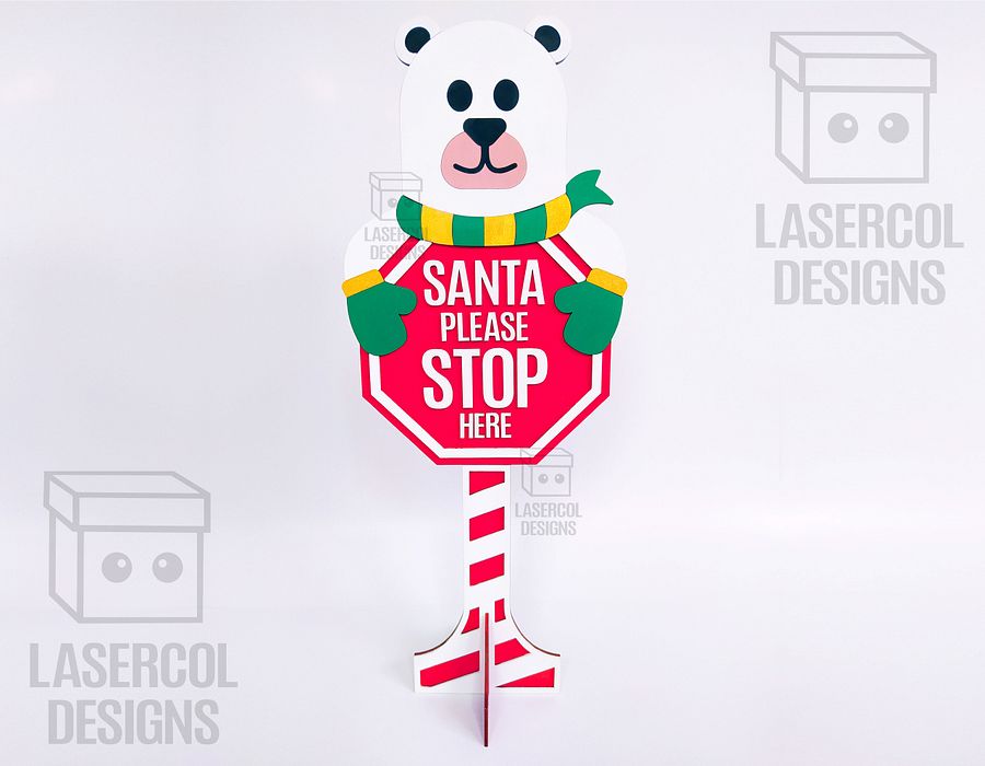 Santa Please Stop Here Sign (Bear) - Laser Cut Files product image (6)