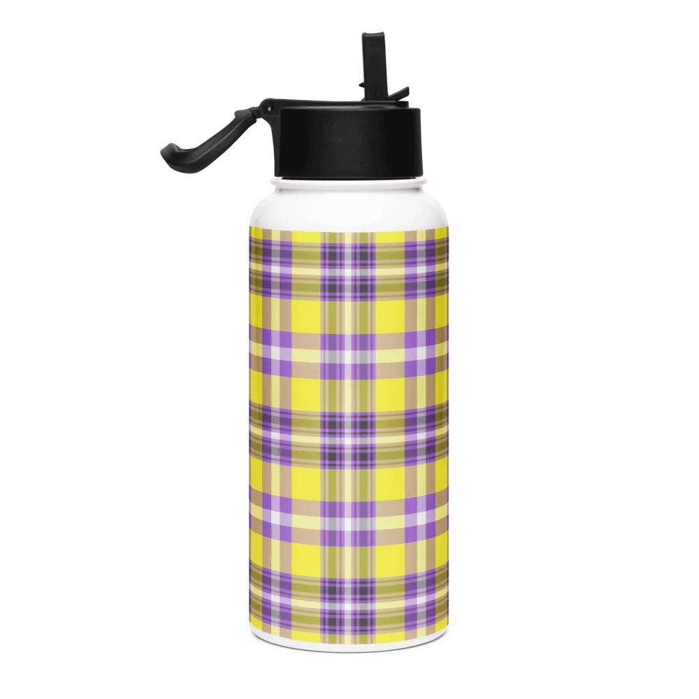 Yellow and Purple Plaid Water Bottle product image (1)