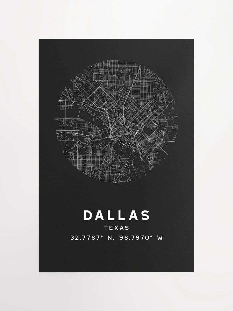 Dallas Street Map Poster – Black Minimalist Circular City Art product image (4)