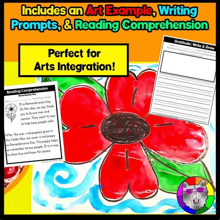 Poppy Art Lesson Remembrance Day Art Memorial Day Art Project Writing Reading K-3 product image (2)