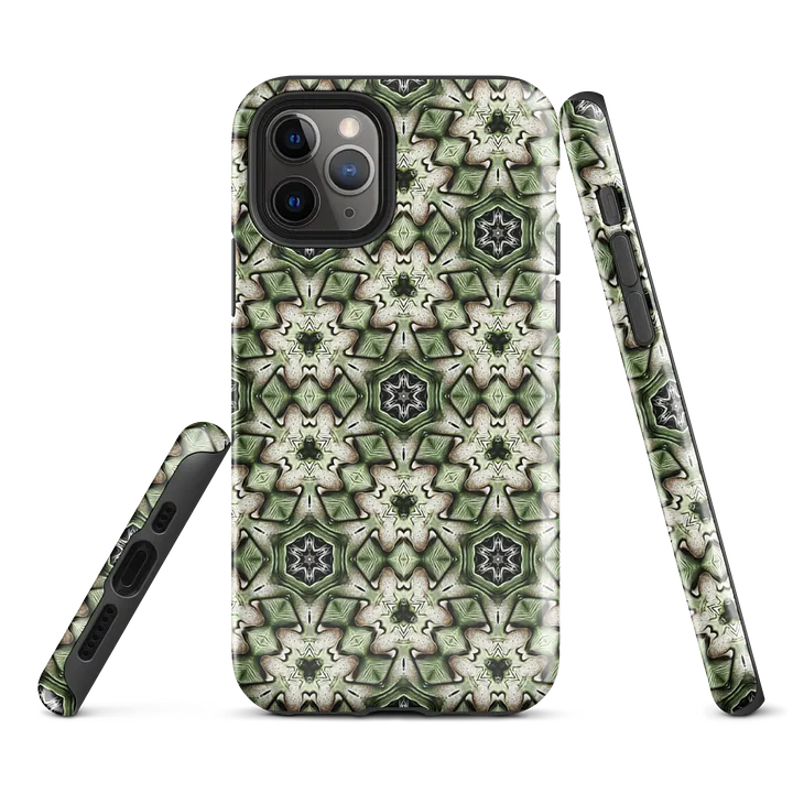 Tough Phone Case for iPhone® - Green and Beige Hex Geometric Pattern product image (1)