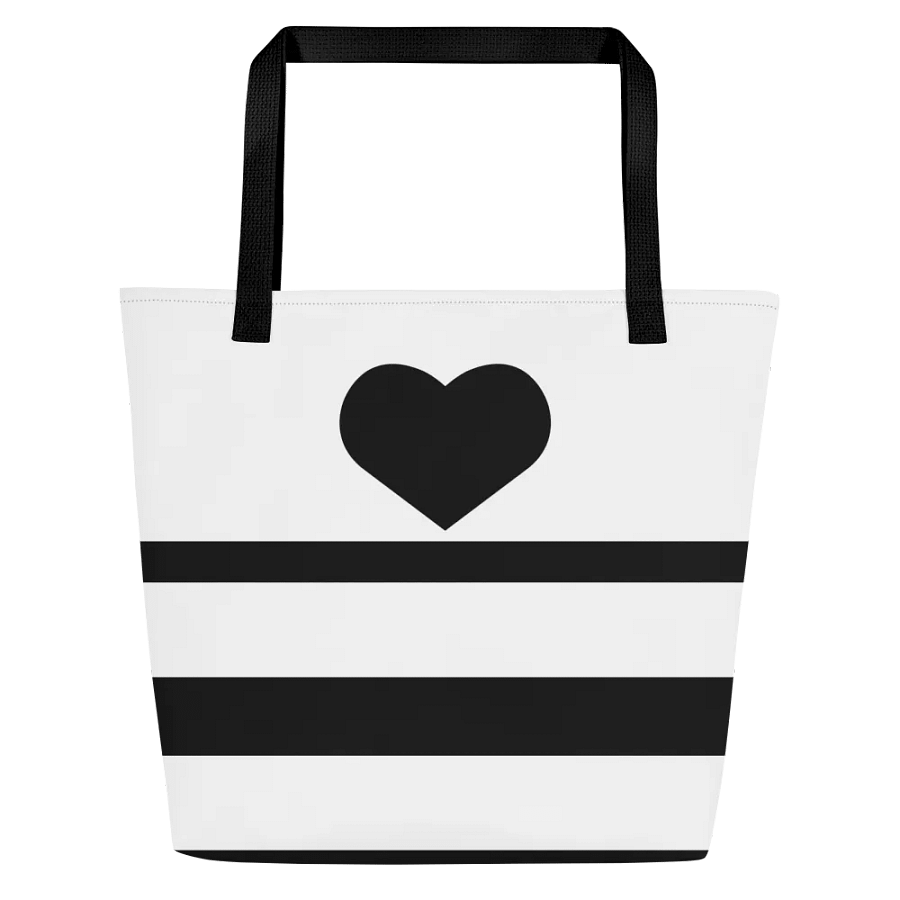 Black and White Stripes and Hearts/All-Over Print Large Tote Bag w/ Pocket by Sublicolor product image (1)