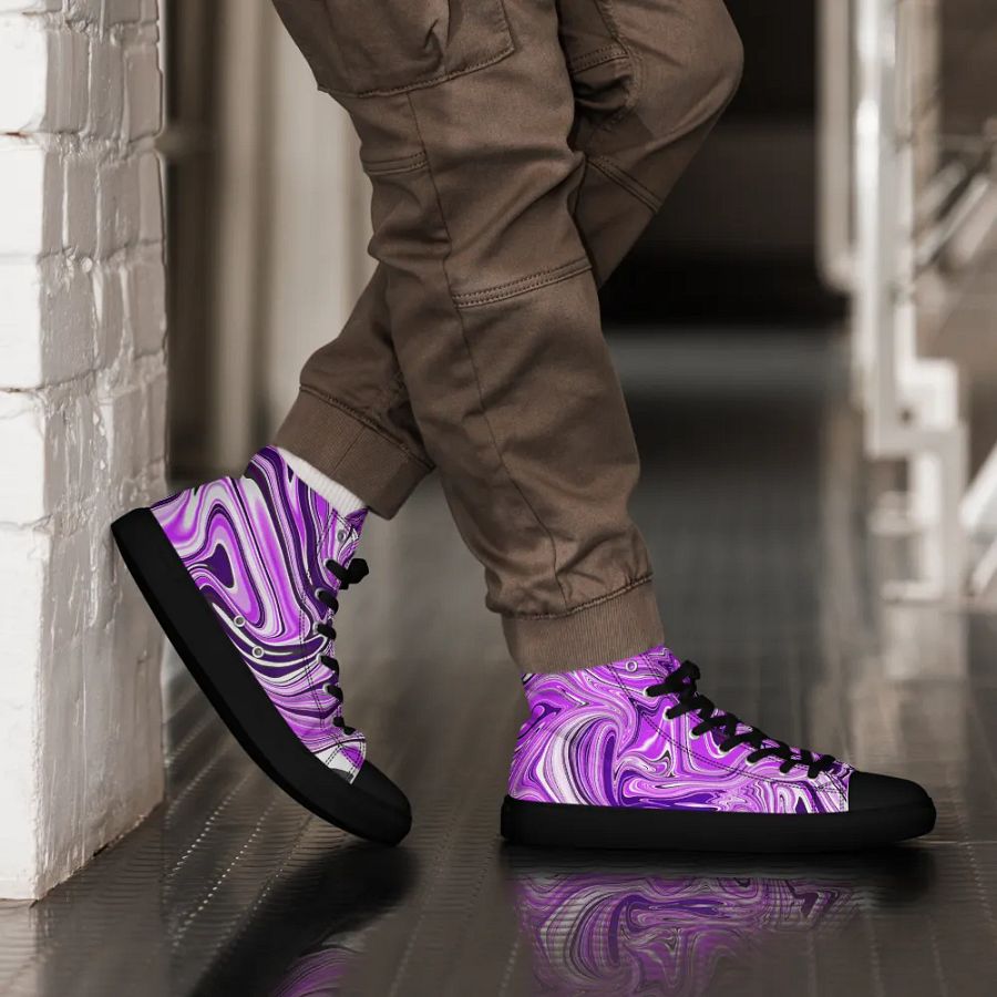 Men's High Top Canvas Shoes - Purple Digital Fluid Art product image (6)