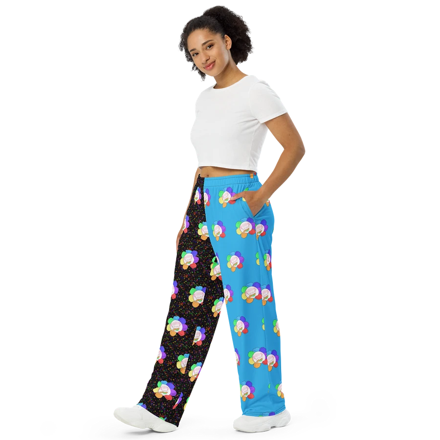 Split Blue and Arcade All-Over Flower Unisex Wide-Leg Pants product image (1)
