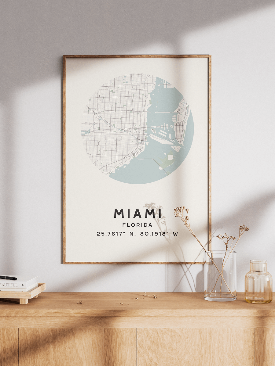 Miami Street Map Poster – Beige Minimalist Circular City Art product image (1)