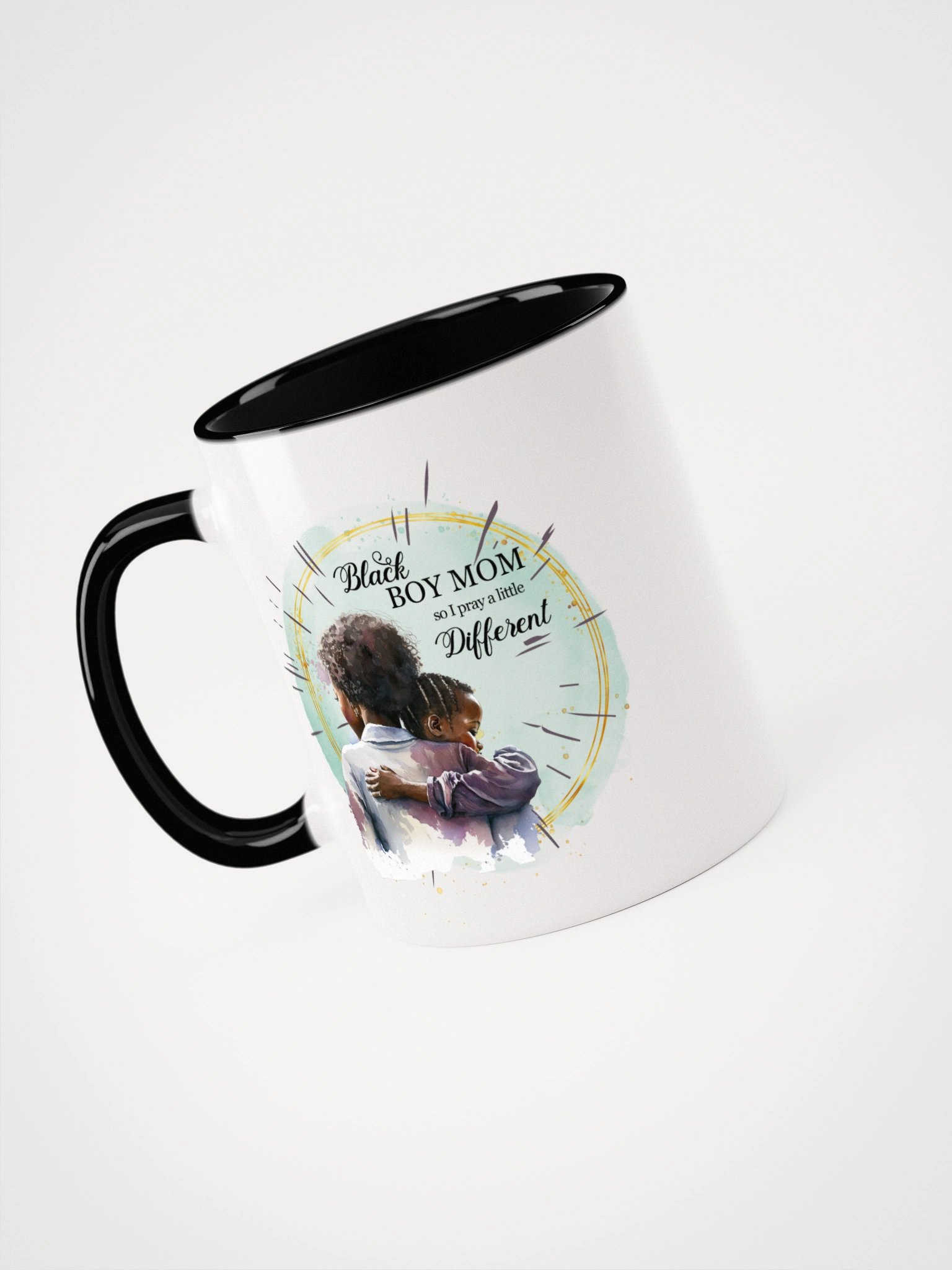 Black Boy Mom I Pray Different Heart Art Ceramic Mug with Color Interior product image (1)