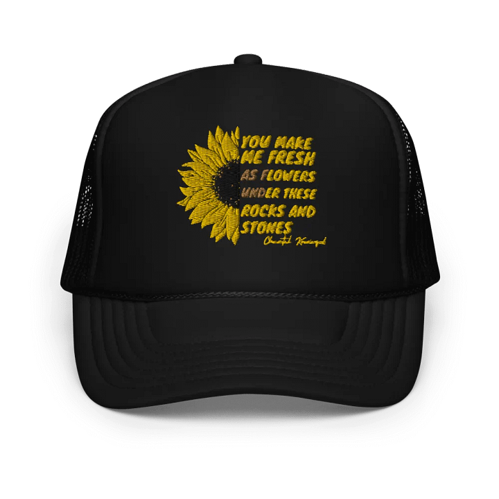 UNDER THESE ROCKS AND STONES SUNFLOWER EMBROIDERED TRUCKER HAT product image (1)