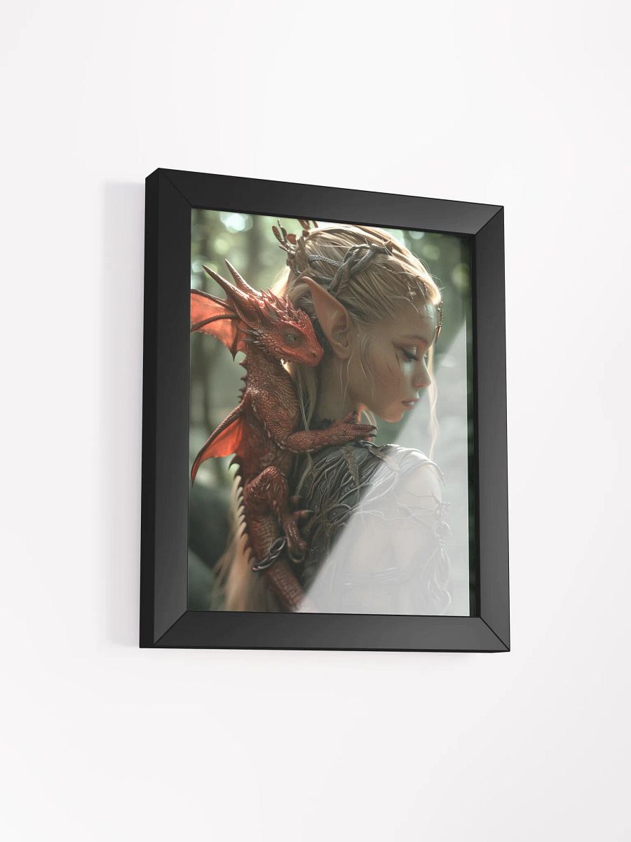 Young elf with her small dragon on the back - Framed High Quality Matte Poster product image (12)