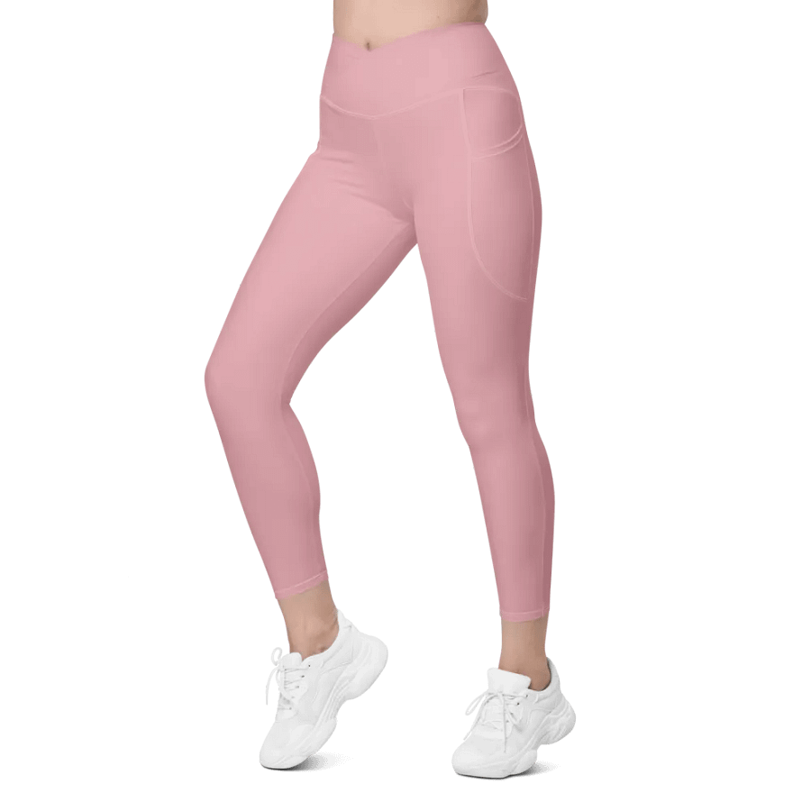 Plain Dusty Light Pink Soft Summer Women's High Waisted Premium Crossover Leggings with Pockets by Treasure Pie product image (6)