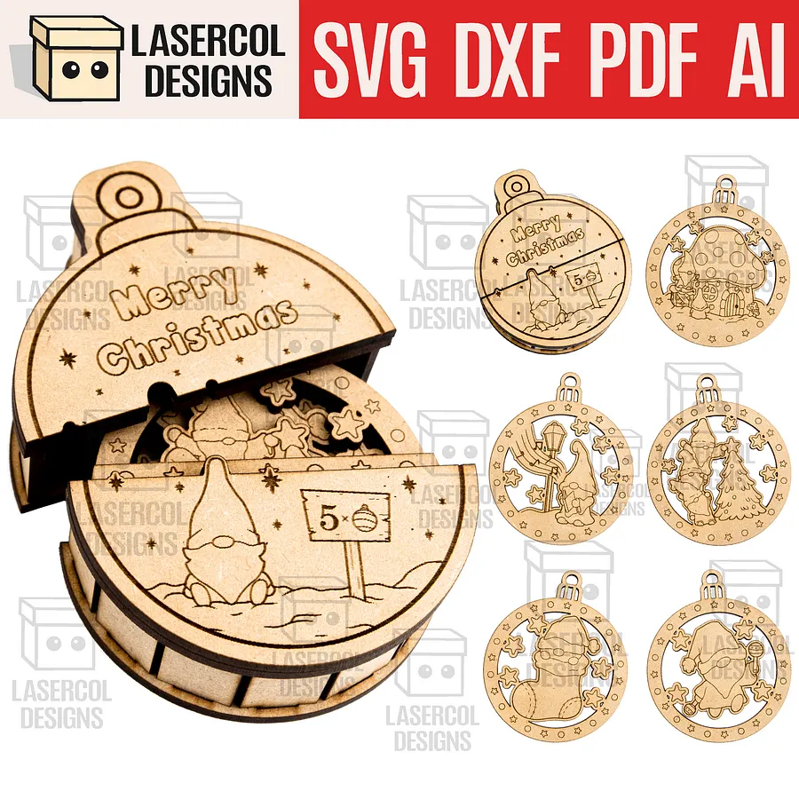 Small Ornaments Box (Gnomes version) - Laser Cut Files product image (1)