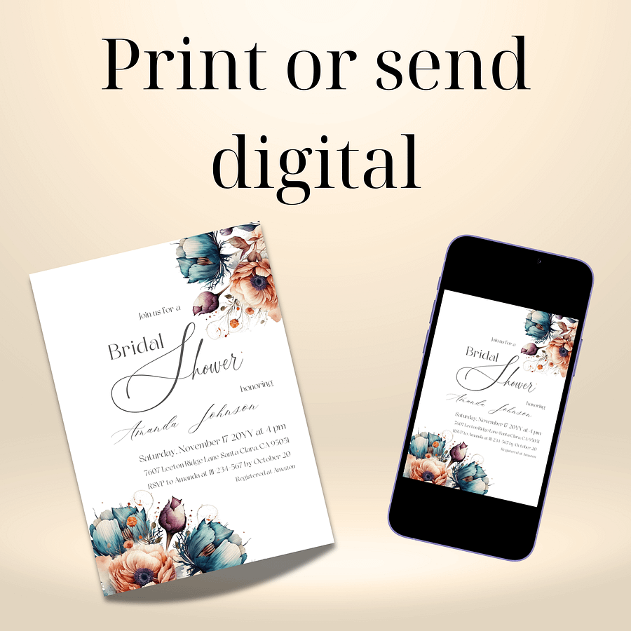 Rustic Bridal Shower Invitation, Wildflower Floral Wedding Shower Invite Canva Template for a Boho Garden Party Theme Idea, Digital Download product image (9)