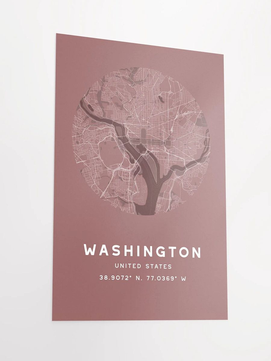 Washington Street Map Poster – Red Minimalist Circular City Art product image (5)