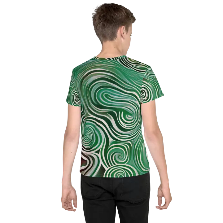 Funky Cool Green Liquid Tie-Dye Youth Crew Neck Tee product image (2)