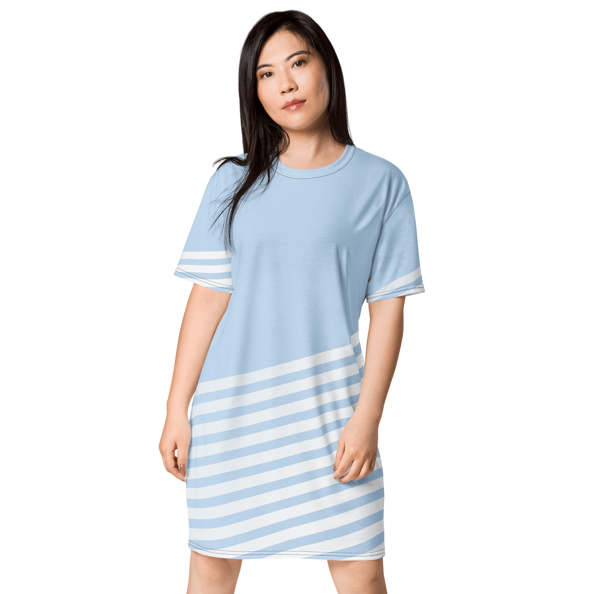Trendy Women's Oversized T-Shirt Dress - Pale Blue with Unique Striped Design product image (1)